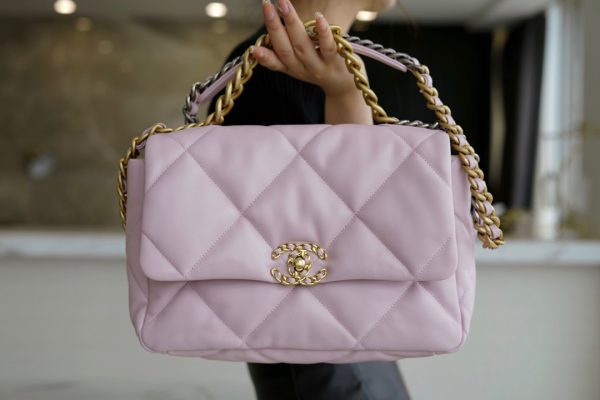 最高級シャネルスーパーコピー シャネルバッグコピー CHANEL 19 ラージ ハンドバッグ ピンク AS1161 B04852 NG750 ラムスキン ゴールド金具 - 画像 (9)