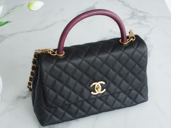 最高級シャネルスーパーコピー シャネルバッグコピー CHANEL ラージ トップハンドル フラップ バッグ ブラック/ボルドー A92991 B05061 94305 カーフスキン ゴールド金具 - 画像 (3)