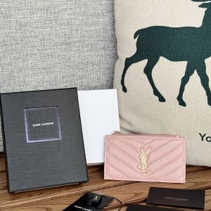 YSL モノグラム フラグメント ジップカードケース レディース ピンク