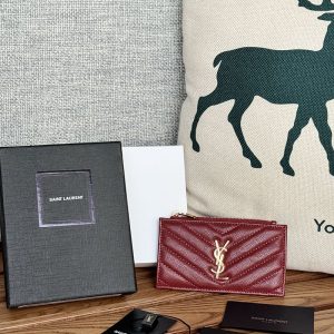 YSL モノグラム フラグメント ジップカードケース レディース ROUGE MERLOT