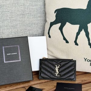 YSL モノグラム フラグメント ジップカードケース レディース ブラック