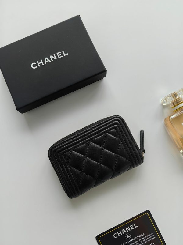 シャネル 財布 2025 新作 CHANEL ミニ財布 小銭入れ・コインケース ボーイシャネル 黒 (ブラック) A80602 ラムスキン シルバー金具 - 画像 (4)