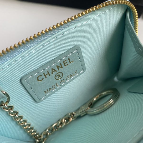 シャネル 財布 2025 新作 CHANEL ココマーク L字ファスナー マトラッセ キーコインケース パステルグリーン AP0221 キャビアスキン ゴールド金具 - 画像 (2)