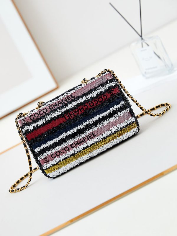 シャネル バッグ 2025 新作 CHANEL 24Aショーモデル スパンコールストライプCF マルチカラー AS3269 レザー シルバー金具 - 画像 (6)