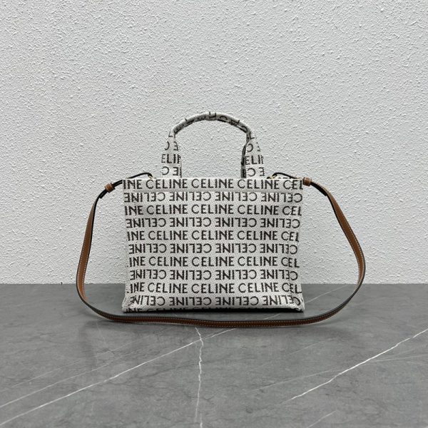 N品 セリーヌ バッグ 人気 ランキング CELINE トートバッグ キャンバス ホワイト/タン ゴールド金具 2411740 - 画像 (5)