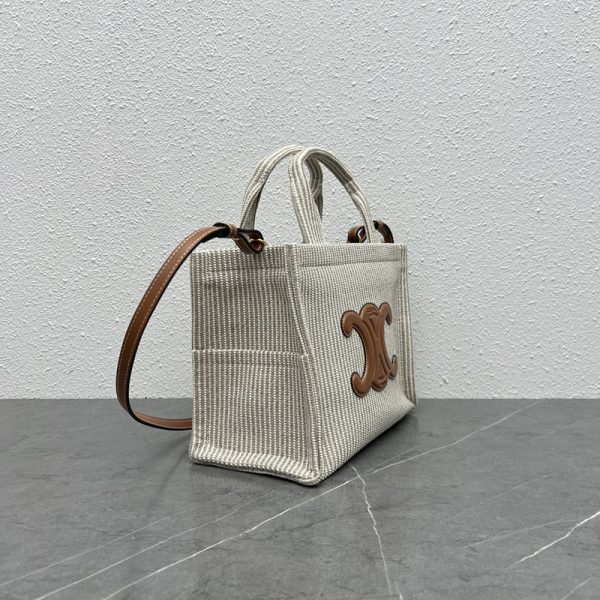 N品 セリーヌ バッグ 人気 ランキング CELINE キャンバストート ミニ ホワイト/タン ゴールド金具 2411741 - 画像 (6)