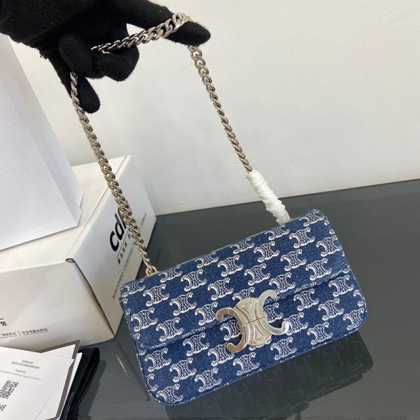 N品 セリーヌ バッグ 人気 ランキング CELINE チェーン ショルダーバッグ クロード 197993BF4.07DD デニム シルバー金具 - 画像 (7)