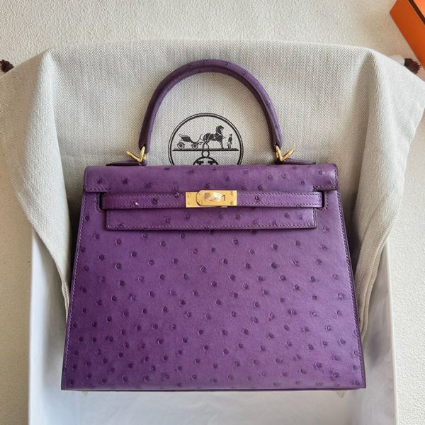 ケリー超N品 エルメス 安いバッグ HERMES ケリー25 外縫い アネモネ オーストリッチ ゴールド金具 2025定価 2513024 - 画像 (2)