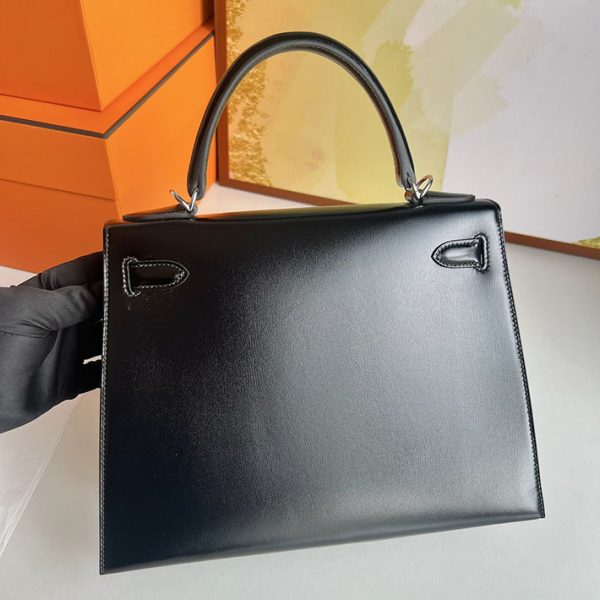 ケリー超N品 エルメス 安いバッグ HERMES ケリー28 外縫い 黒 ブラック ボックスカーフ シルバー金具 2025定価 2513113 - 画像 (7)