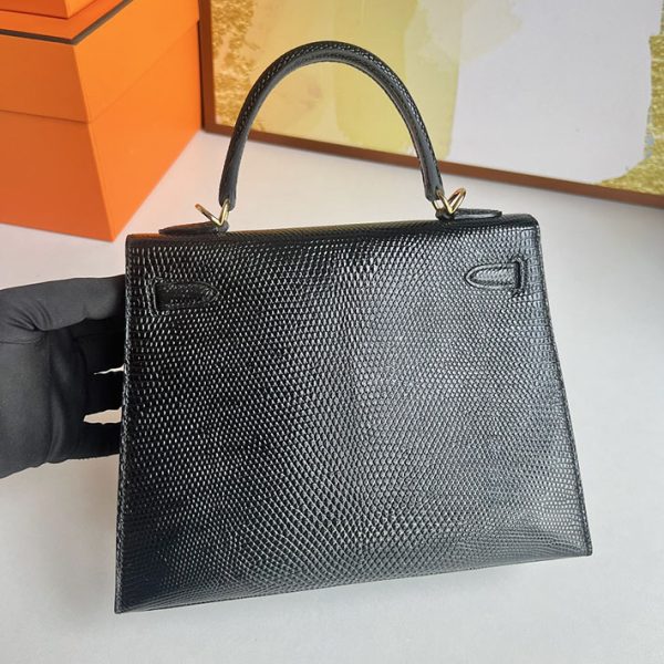 ケリー超N品 エルメス 安いバッグ HERMES ケリー25 外縫い 黒 ブラック リザード ゴールド金具 2025定価 2513134 - 画像 (7)