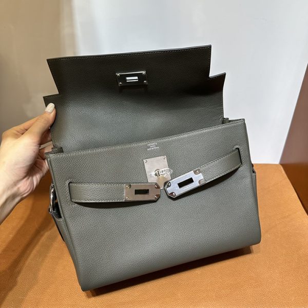 エルメス メッセンジャーバッグ HERMES ケリーメッセンジャー ヴェールドグリ エバーカラー シルバー金具 2025定価 2513215 - 画像 (4)