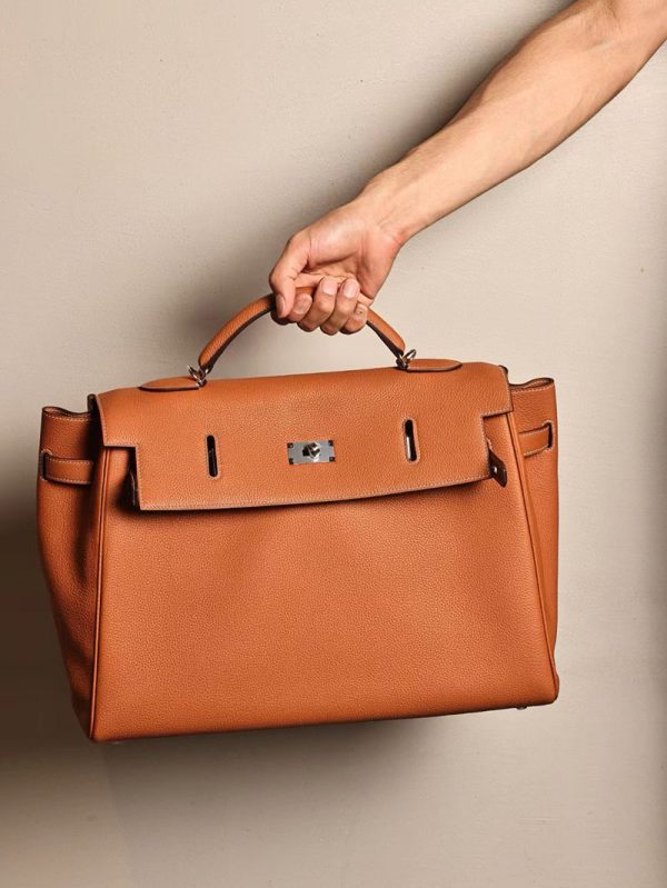 エルメス マキシケリー42 メンズ HERMES ケリー 42cm 内縫い ゴールド トゴ シルバー金具 2412797 - 画像 (8)