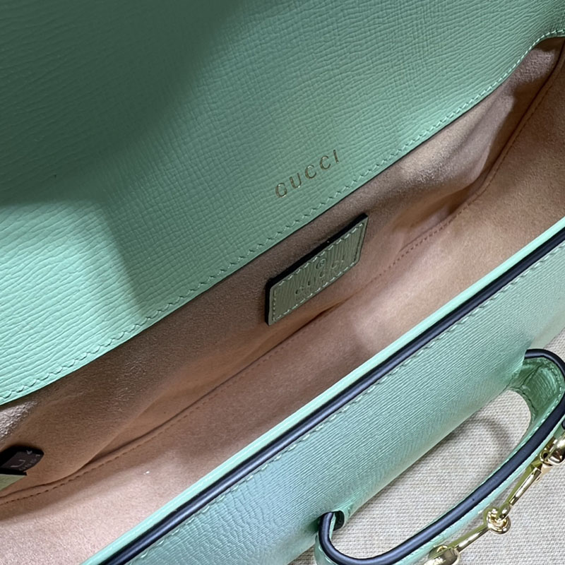 レディースグッチバッグ新作2022 グッチ ホースビット 1955 スモール ショルダーバッグ 735178 1DB0G 3404 グリーン ゴールド金具 - 画像 (2)