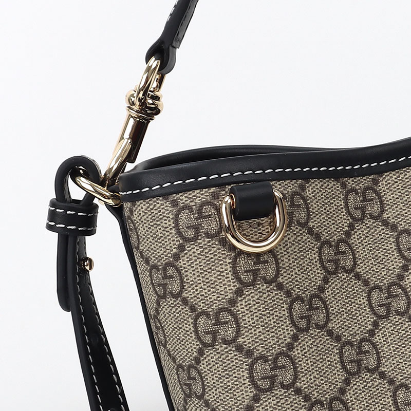 バケットバッグ ショルダー グッチ GGエンブレム ミニ バケットバッグ 815118 FAD6L 9741 ベージュ&ブラック ゴールド金具 - 画像 (8)