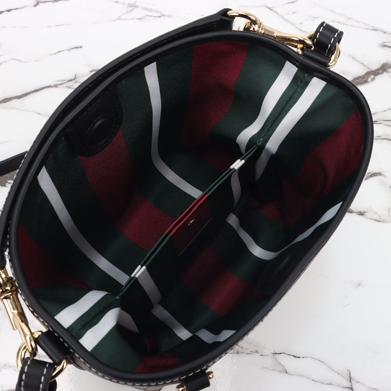 バケットバッグ ショルダー グッチ GGエンブレム ミニ バケットバッグ 815118 FAD6L 9741 ベージュ&ブラック ゴールド金具 - 画像 (2)