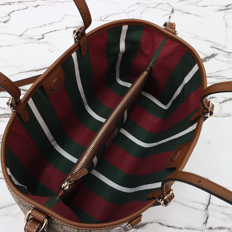 グッチ トートバッグ 新作 2025 グッチ GGエンブレム スモール トートバッグ 815214 FAD6L 9758 ベージュ&ダークブラウン - 画像 (2)