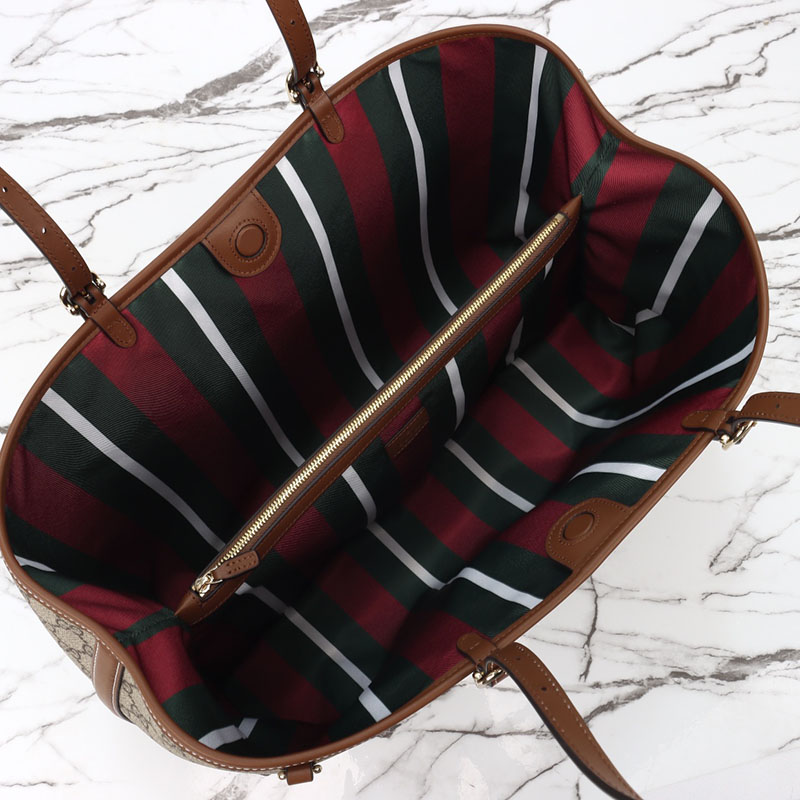 グッチ トートバッグ 新作 2025 グッチ GGエンブレム ラージ トートバッグ 815212 FAD6L 9758 ベージュ&ダークブラウン - 画像 (2)