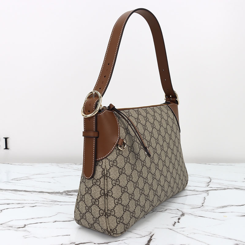レディース これから 流行る バッグ グッチ GGエンブレム ミディアム ショルダーバッグ 815216 FAD6L 9758 ベージュ&ダークブラウン - 画像 (7)