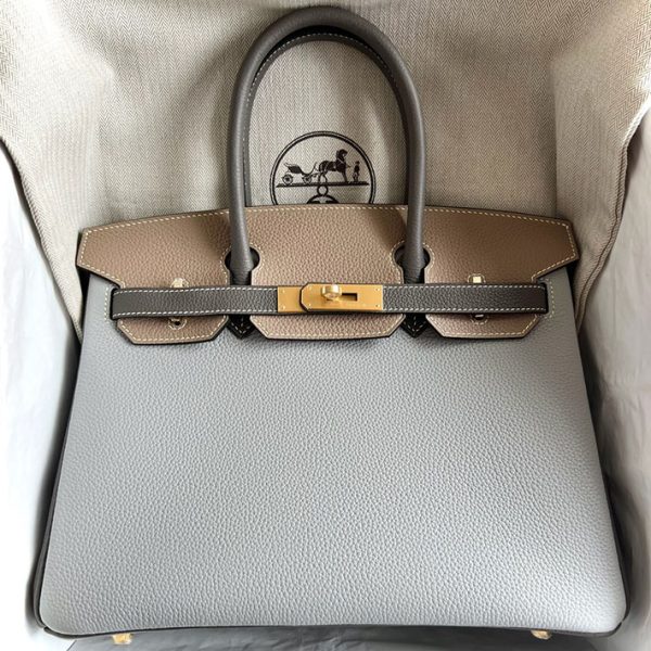 バーキン安く買う方法 HERMES バーキン30 パーソナル ブルーグラシエ/トゥルティールグレー/エタン トゴ ゴールド金具 - 画像 (2)