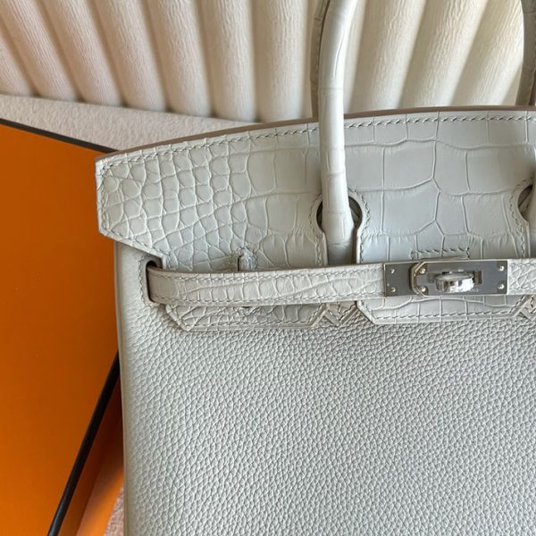 バーキンタッチ25 定価 HERMES バーキン25 タッチ ベトン トゴ/クロコダイル ニロティカスマット シルバー金具 2513369 - 画像 (9)