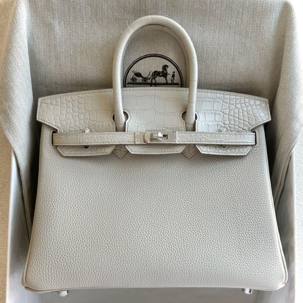 バーキンタッチ25 定価 HERMES バーキン25 タッチ ベトン トゴ/クロコダイル ニロティカスマット シルバー金具 2513369 - 画像 (2)