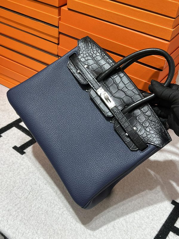 HERMES エルメス バーキン25 タッチ ブラック/ブルーロイヤル/フューシャピンク トゴ/クロコダイル アリゲーターマット シルバー金具 2513510 - 画像 (8)