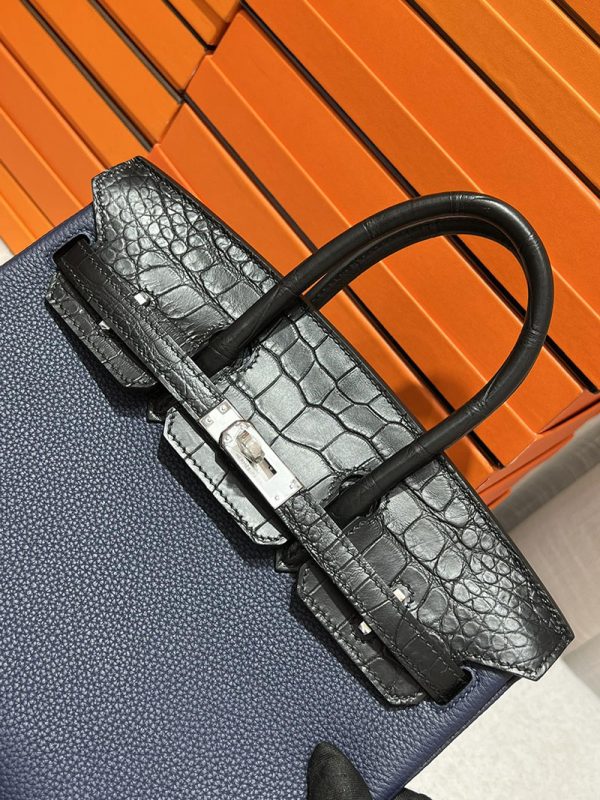 HERMES エルメス バーキン25 タッチ ブラック/ブルーロイヤル/フューシャピンク トゴ/クロコダイル アリゲーターマット シルバー金具 2513510 - 画像 (7)