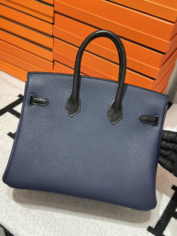 HERMES エルメス バーキン25 タッチ ブラック/ブルーロイヤル/フューシャピンク トゴ/クロコダイル アリゲーターマット シルバー金具 2513510 - 画像 (5)