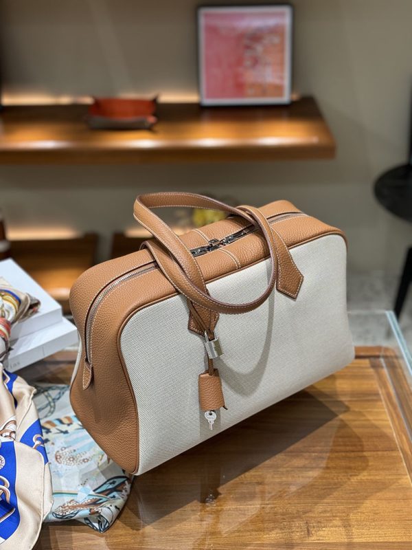 エルメス プリュム 35 HERMES ハンドバッグ ゴールド/グレー トワルアッシュ シルバー金具 2513790 ハンドバッグ 人気 - 画像 (7)