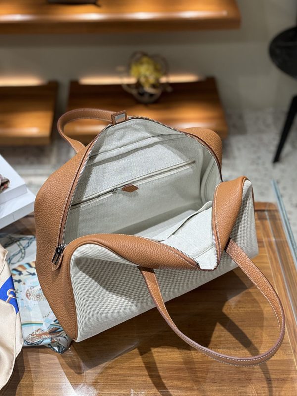 エルメス プリュム 35 HERMES ハンドバッグ ゴールド/グレー トワルアッシュ シルバー金具 2513790 ハンドバッグ 人気 - 画像 (3)