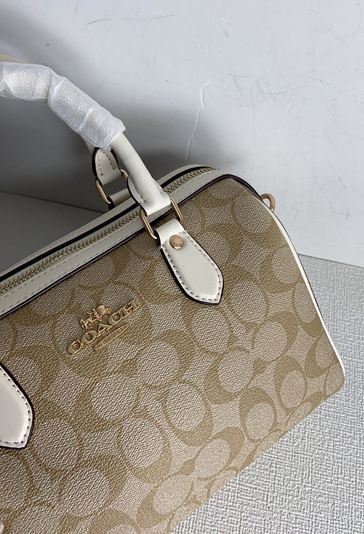 コーチ ローアン サッチェル・ブロックド シグネチャー キャンバス CH486 IMXDM サンド/チョーク ゴールド金具 コーチ ボストンバッグ アウトレット - 画像 (6)