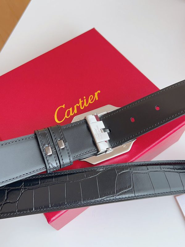Cartier カルティエ 高級 本革 ベルト シルバーバックル 100cm 黒