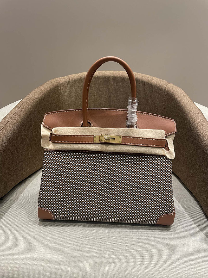 HERMES エルメス バーキン25 ゴールド トワルキャドリーユ×スイフト ゴールド金具 2520786 バーキン風バッグ 本革 - 画像 (9)