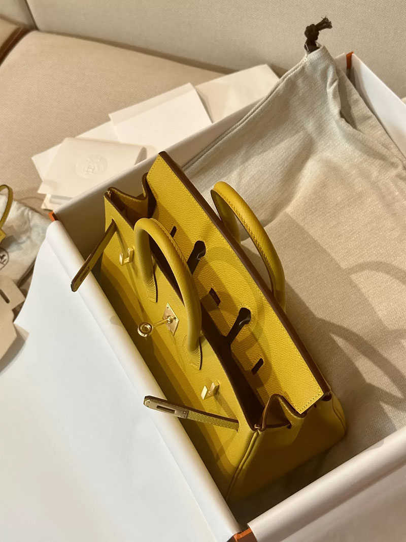 エルメス アウトレット 店舗 HERMES バーキン25 ジョーヌアンブル ヴォーエプソン ゴールド金具 2520865 エルメス バーキン25 定価 - 画像 (7)