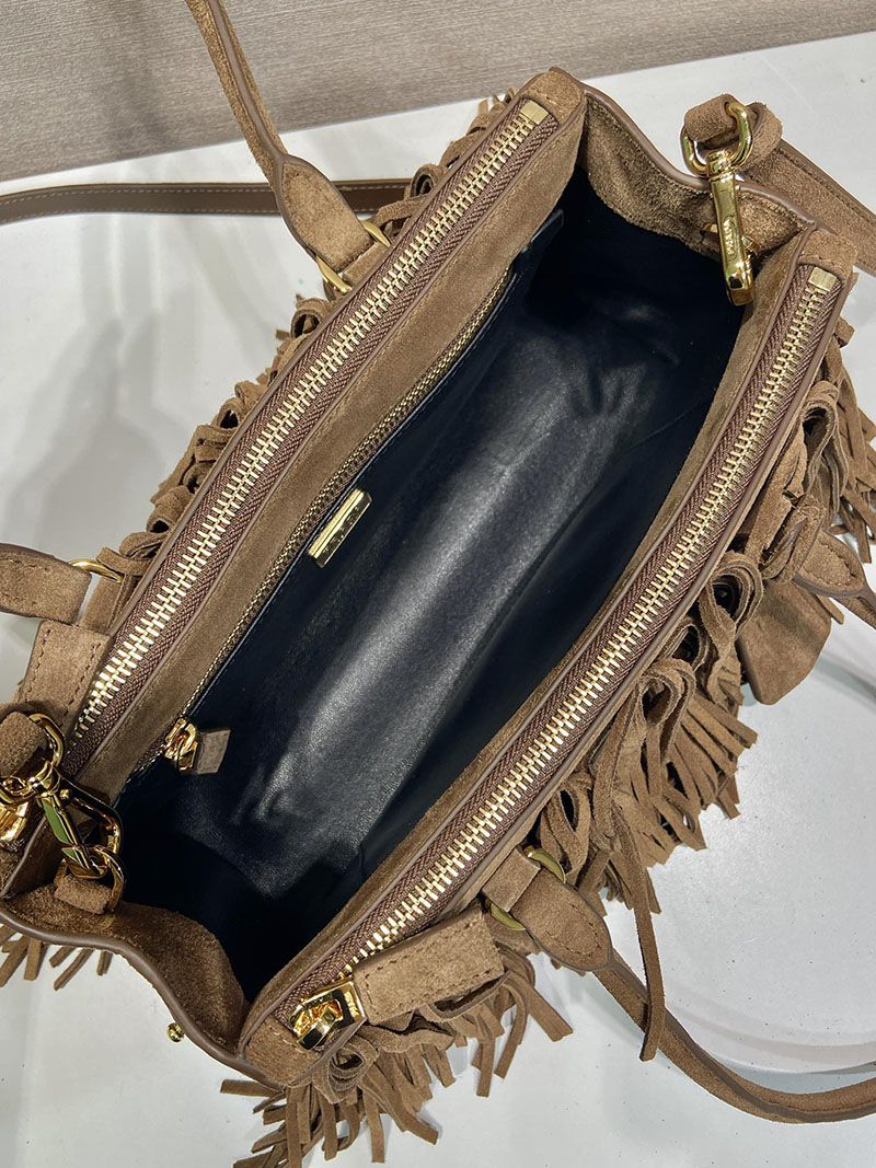 プラダ アウトレット PRADA ガレリア フリンジ付 ミディアム スエード バッグ 1BA457_2C4S_F0324_V_YOF ダークブラウン H品 プラダ バッグ 人気 - 画像 (3)