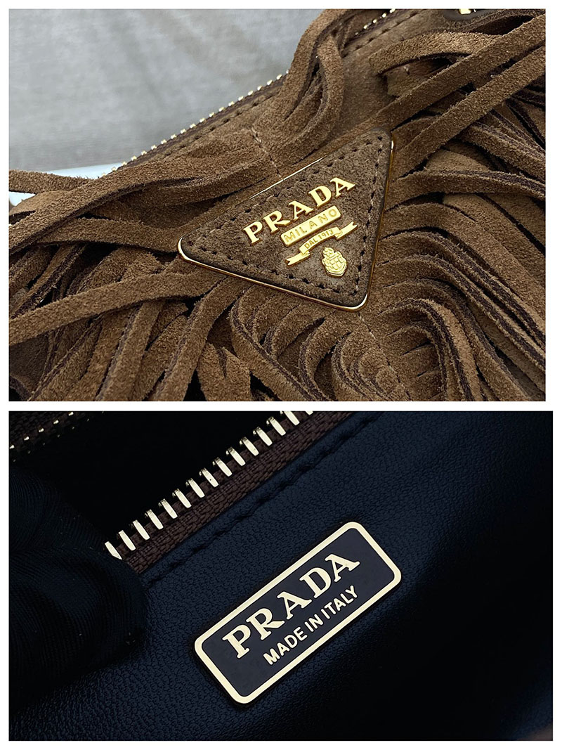 プラダ アウトレット PRADA ガレリア フリンジ付 ミディアム スエード バッグ 1BA457_2C4S_F0324_V_YOF ダークブラウン H品 プラダ バッグ 人気 - 画像 (2)