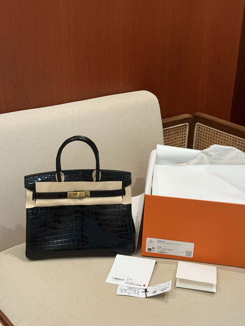 エルメスコピー HERMES バーキン25 黒 ブラック クロコダイル アリゲーターマット ゴールド金具 2524004 バーキン25 黒 新品 - 画像 (9)