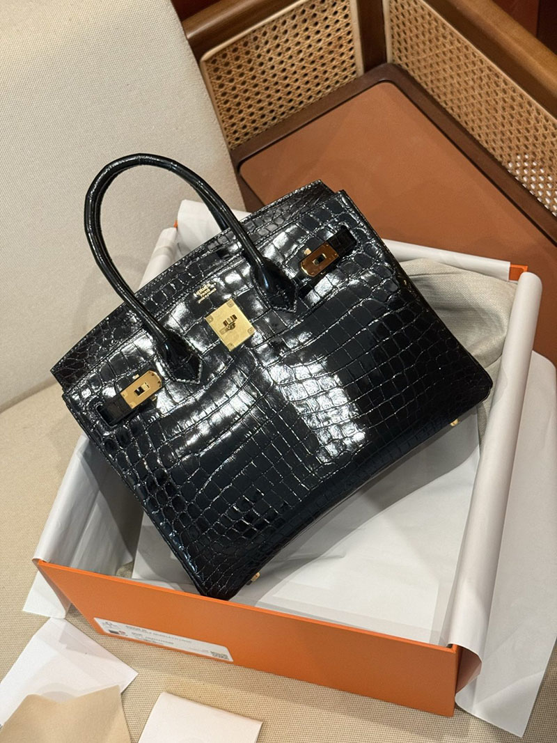 エルメスコピー HERMES バーキン25 黒 ブラック クロコダイル アリゲーターマット ゴールド金具 2524004 バーキン25 黒 新品 - 画像 (4)