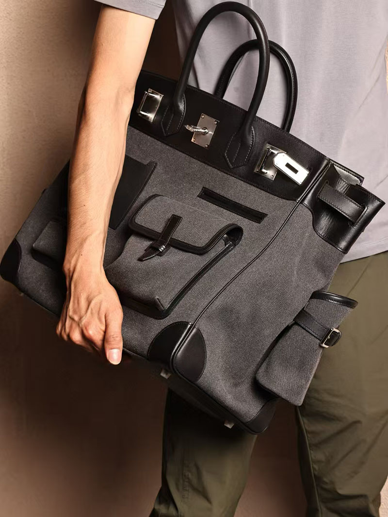 エルメスコピー HERMES オータクロア 40cm カーゴ グレー×クロ トワルアッシュ×スイフト シルバー金具 2524025 オータクロア40 メンズ - 画像 (7)