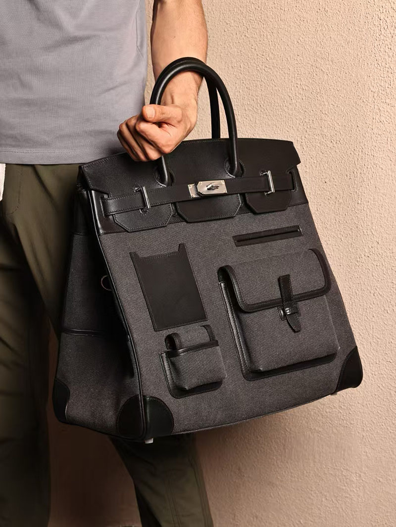 エルメスコピー HERMES オータクロア 40cm カーゴ グレー×クロ トワルアッシュ×スイフト シルバー金具 2524025 オータクロア40 メンズ - 画像 (4)