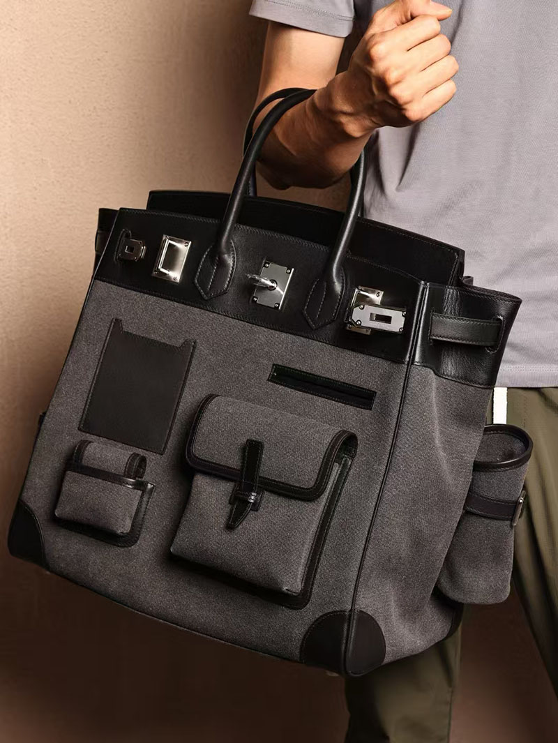 エルメスコピー HERMES オータクロア 40cm カーゴ グレー×クロ トワルアッシュ×スイフト シルバー金具 2524025 オータクロア40 メンズ - 画像 (3)