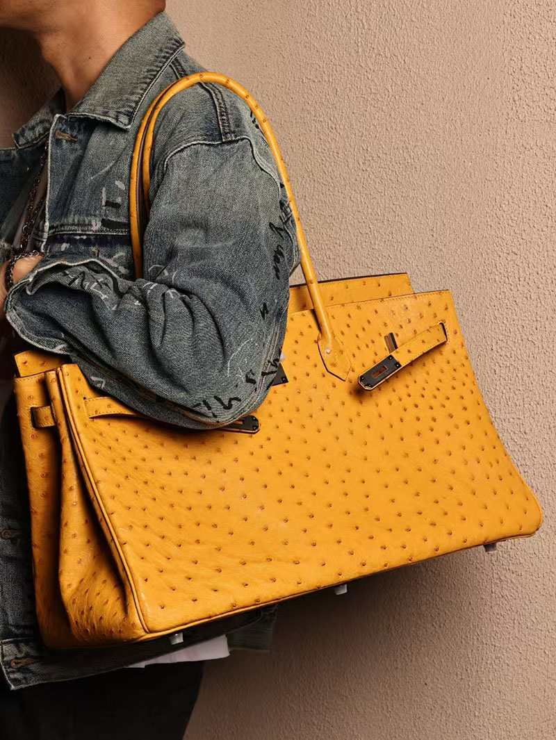 エルメスコピー HERMES バーキン45 ジョーヌアンブル オーストリッチ シルバー金具 2524032 バーキン 45 ロングショルダー メンズ - 画像 (2)