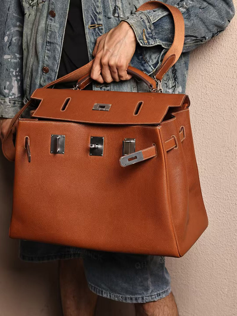 エルメス メンズバッグ 新作 HERMES マキシケリー 42cm 内縫い ゴールド バレニア シルバー金具 2524045 - 画像 (5)