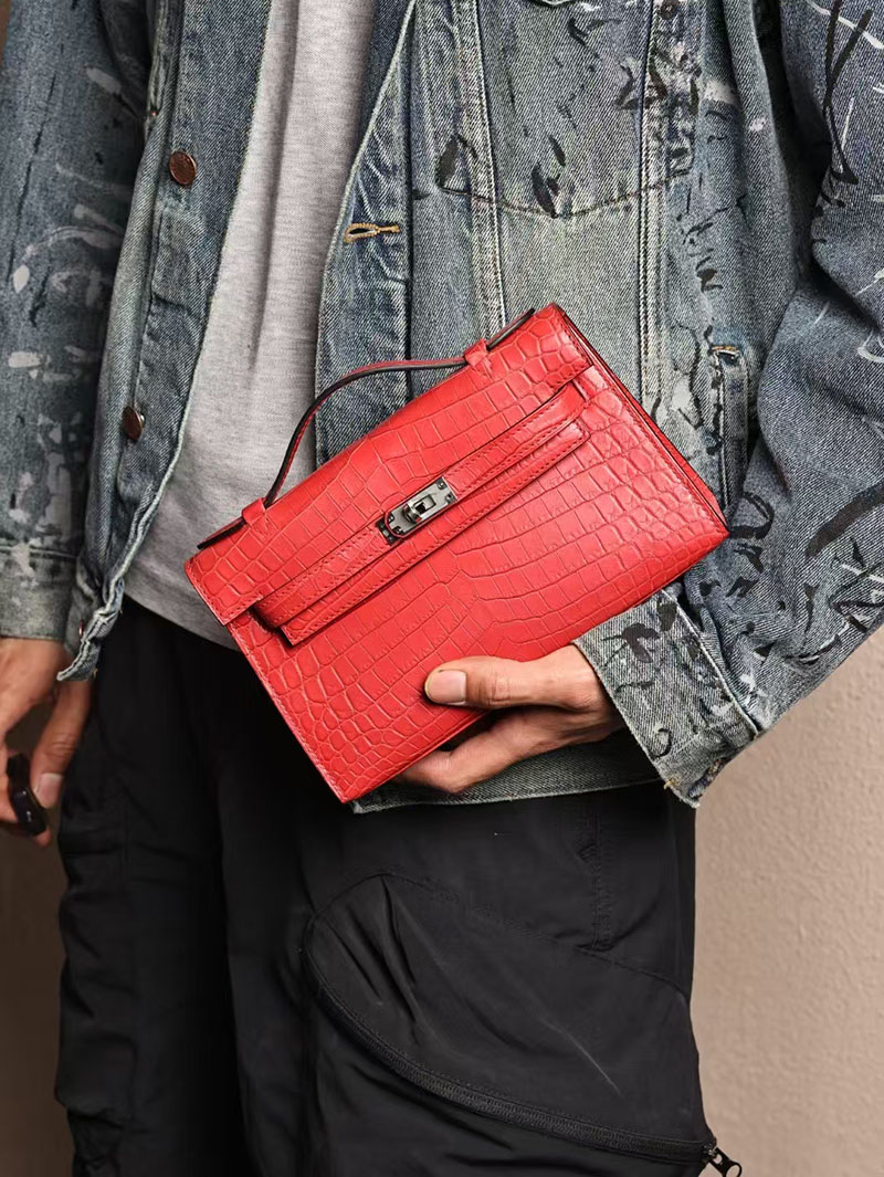 エルメスコピー ミニケリー 定価 HERMES ポシェットケリー ルージュヴィフ クロコダイル ポロサスマット シルバー金具 2524052 - 画像 (6)