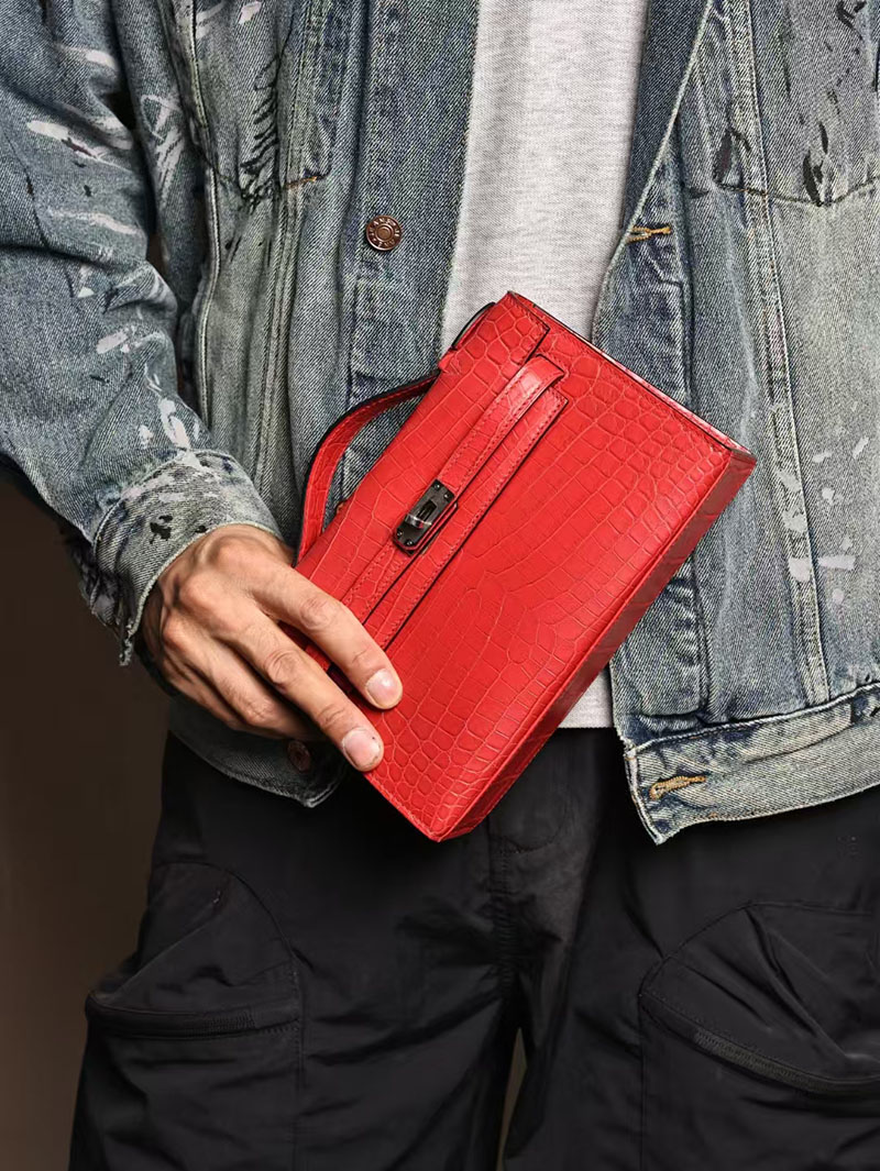 エルメスコピー ミニケリー 定価 HERMES ポシェットケリー ルージュヴィフ クロコダイル ポロサスマット シルバー金具 2524052 - 画像 (5)