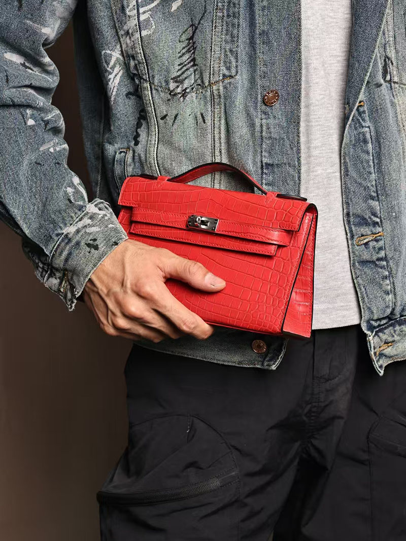 エルメスコピー ミニケリー 定価 HERMES ポシェットケリー ルージュヴィフ クロコダイル ポロサスマット シルバー金具 2524052 - 画像 (4)