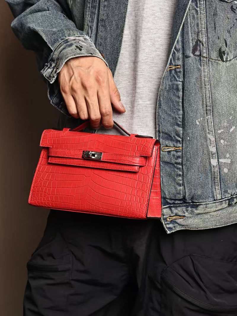 エルメスコピー ミニケリー 定価 HERMES ポシェットケリー ルージュヴィフ クロコダイル ポロサスマット シルバー金具 2524052 - 画像 (3)