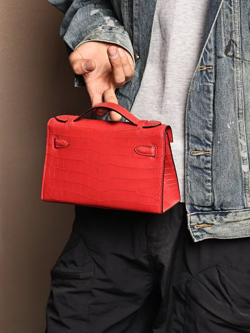 エルメスコピー ミニケリー 定価 HERMES ポシェットケリー ルージュヴィフ クロコダイル ポロサスマット シルバー金具 2524052 - 画像 (2)