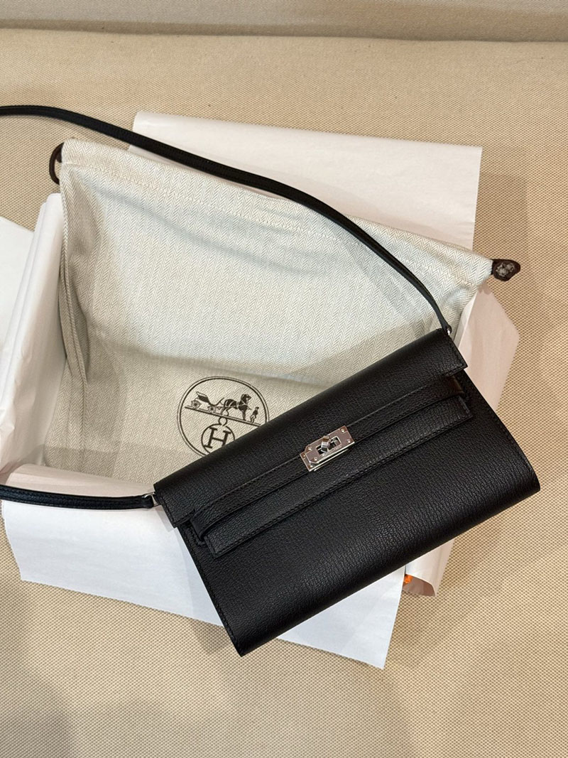 エルメスコピー HERMES 長財布 ケリーウォレット ロング トゥーゴー 黒 ブラック シェブルミゾル シルバー金具 2524095 - 画像 (3)