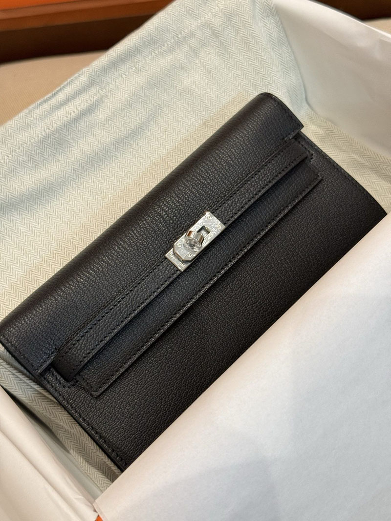 エルメスコピー HERMES 長財布 ケリーウォレット ロング トゥーゴー 黒 ブラック シェブルミゾル シルバー金具 2524095 - 画像 (9)